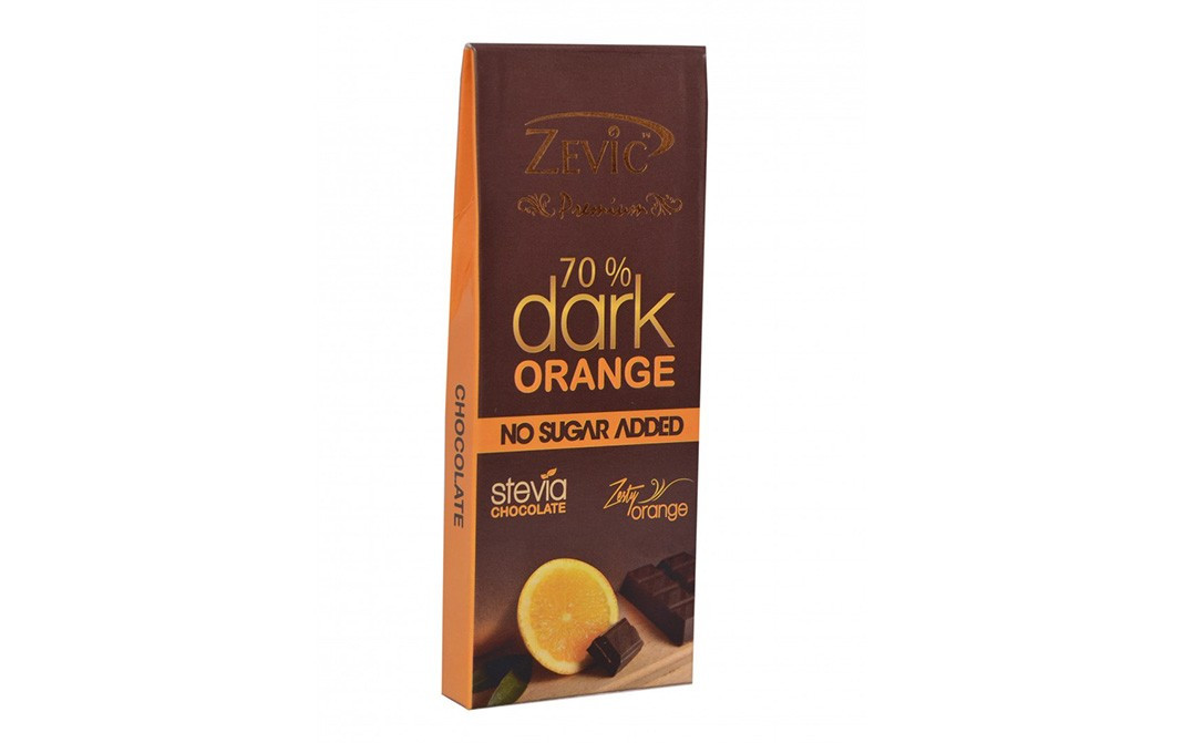 Zevic 70% Dark Zesty Orange Stevia Chocolate   Box  40 grams